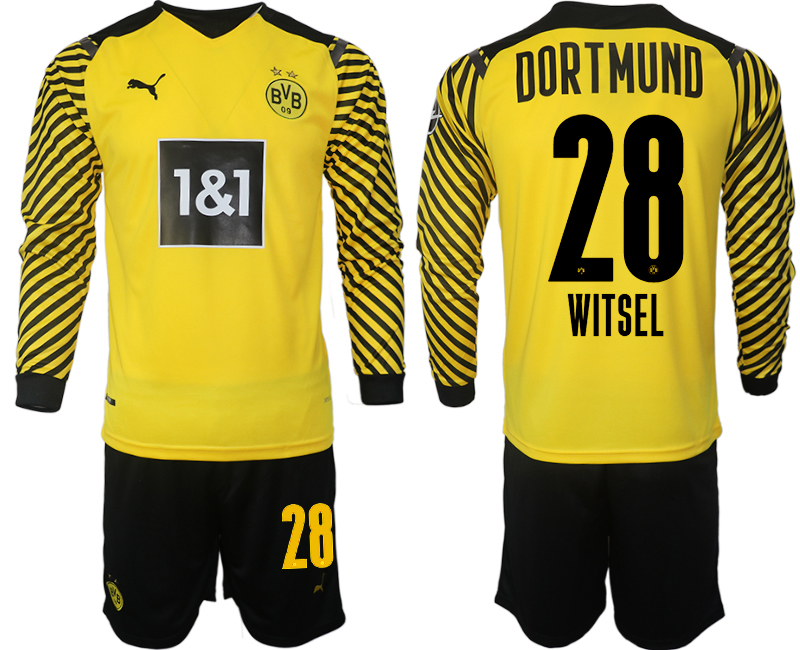 Men 2021-2022 Club Borussia Dortmund home yellow Long Sleeve #28 Soccer Jersey